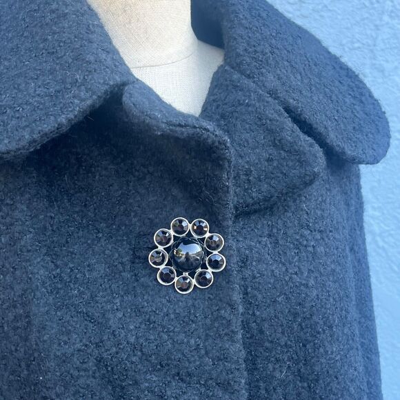 JOUJOU Black Wool Blend y2k Coat Pockets Size M Large collar jacket Jackie O - Picture 7 of 14